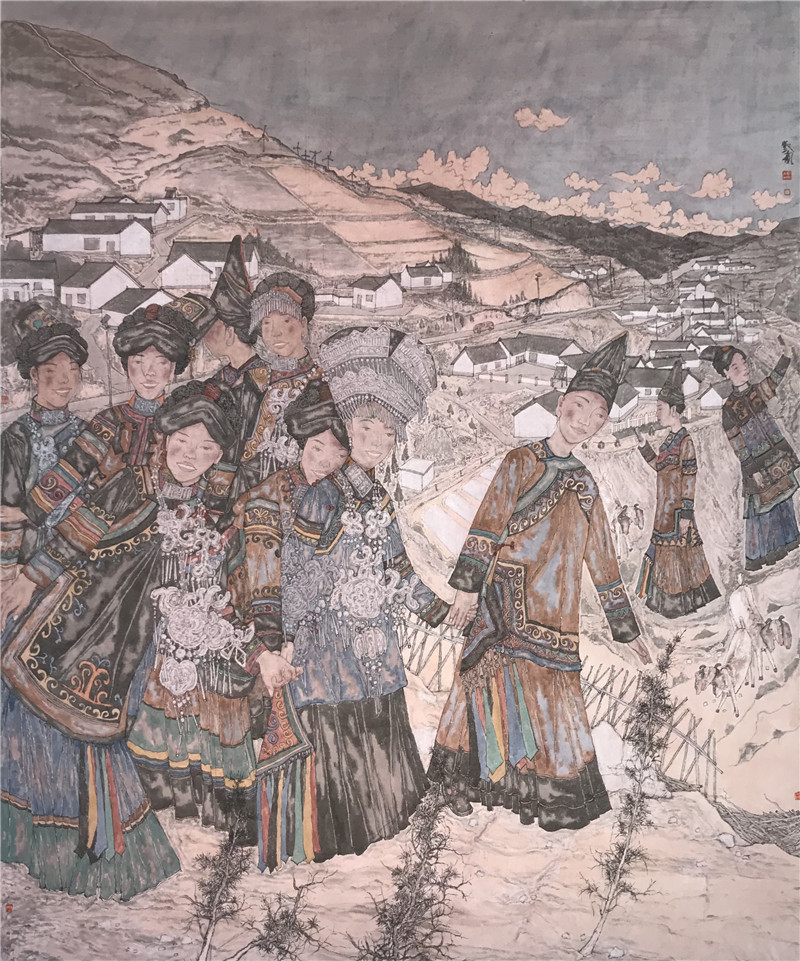 春到彝寨 邓枫 中国画_副本.jpg